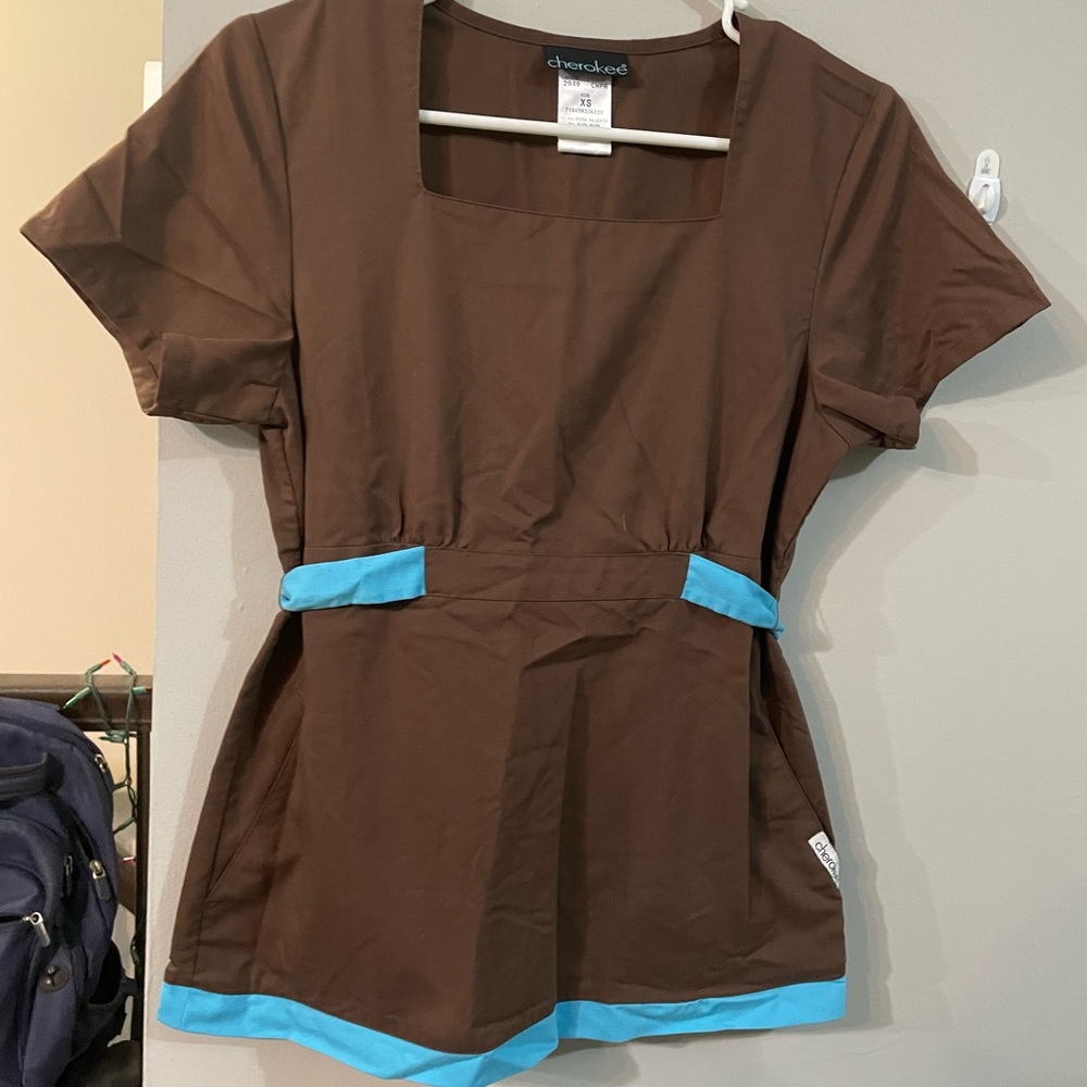 Brown and Blue Scrub Top Cherokee Size XS